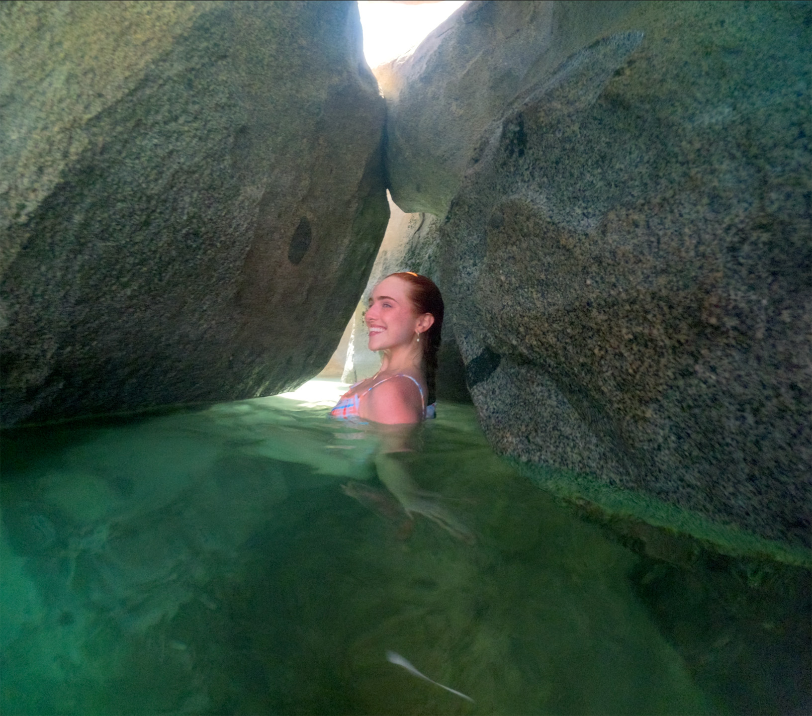 Swimming between granite boulders